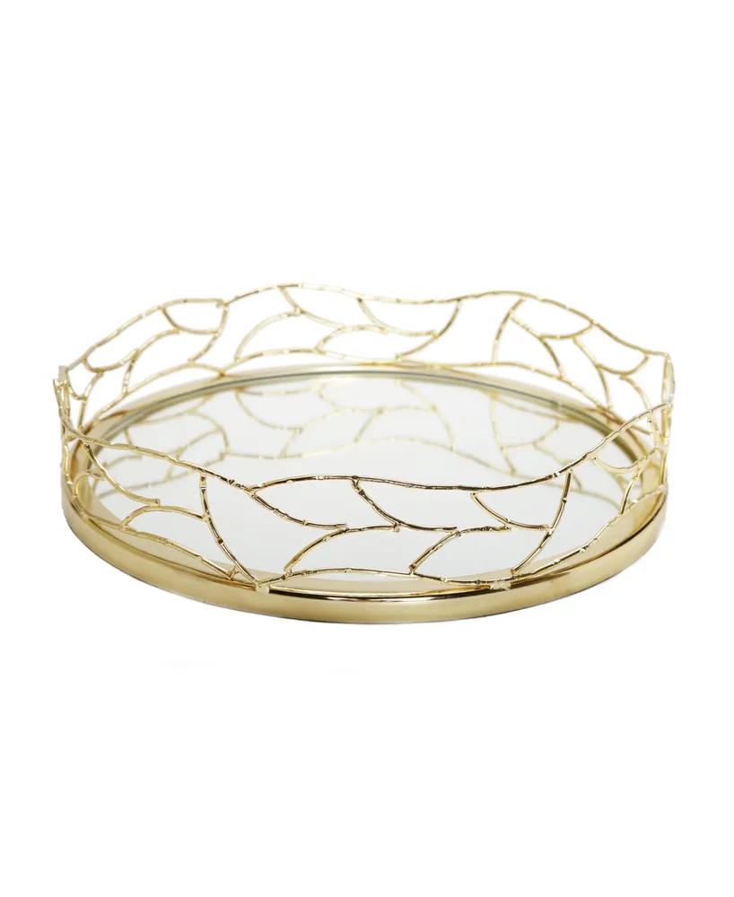 Classic Touch Round Mirror Tray Mesh Design, 14" x 2" - Gold