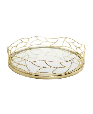 Classic Touch Round Mirror Tray Mesh Design, 14" x 2" - Gold