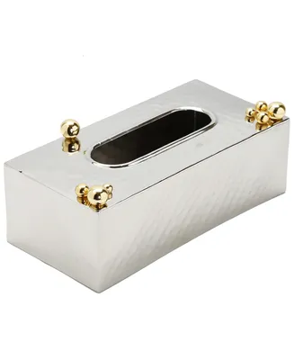 Classic Touch Hammered Stainless Steel Tissue Box Ball Design on Top, 11" x 5" - Silver-Tone and Gold
