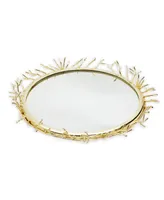 Classic Touch Decorative Round Mirror Tray with Design Border, 13" x 2" - Gold