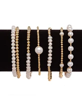 Cultured Freshwater Pearl (6-1/2 - 7mm) & Polished Bead Coil 14-1/2" Choker Necklace in 18k Gold-Plated Sterling Silver