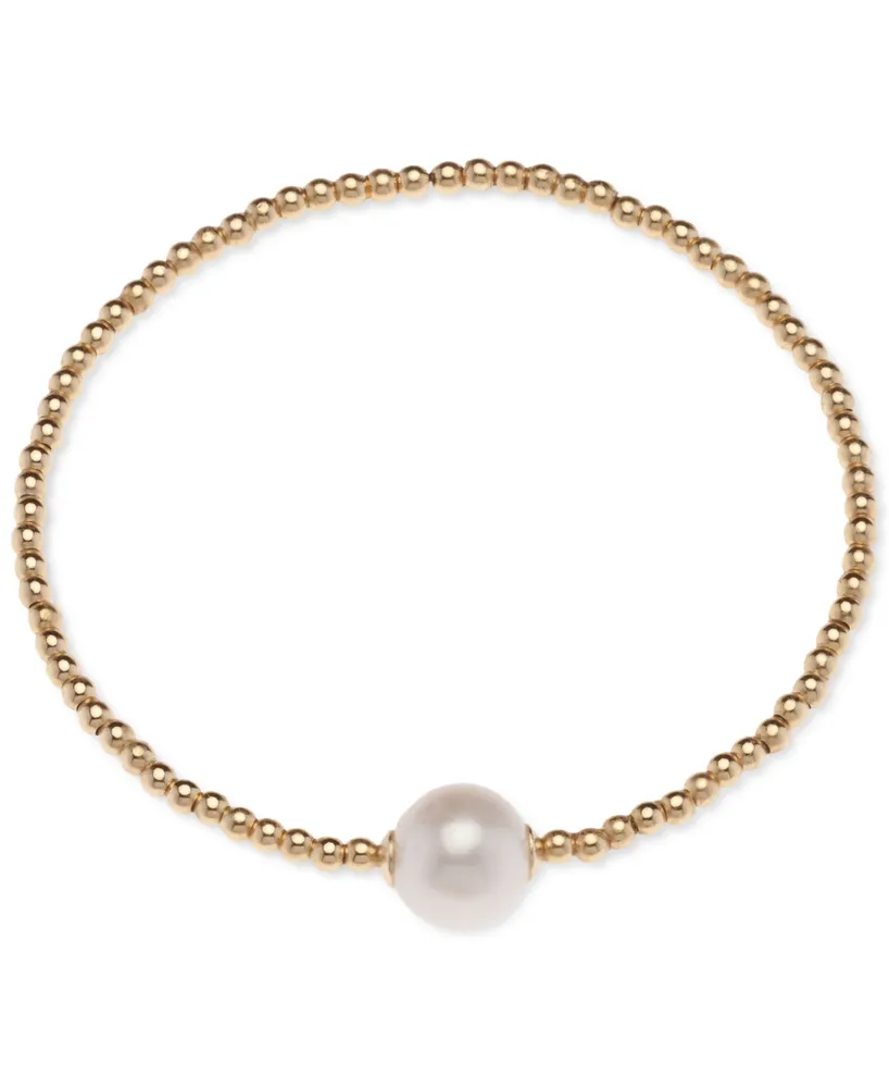 Cultured Freshwater Pearl (9-1/2mm) & Polished Bead Solitaire Coil Bracelet in 18k Gold-Plated Sterling Silver