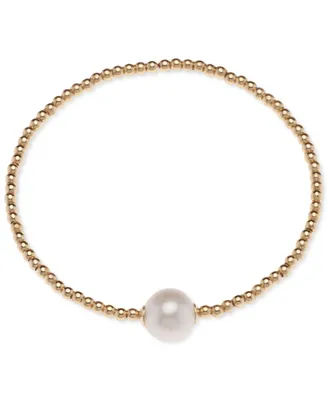 Cultured Freshwater Pearl (9-1/2mm) & Polished Bead Solitaire Coil Bracelet in 18k Gold-Plated Sterling Silver