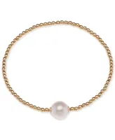 Cultured Freshwater Pearl (9-1/2mm) & Polished Bead Solitaire Coil Bracelet in 18k Gold-Plated Sterling Silver