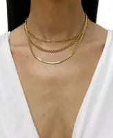 Adornia Curb Chain, Paper Clip Chain, and Herringbone Chain Necklace Set