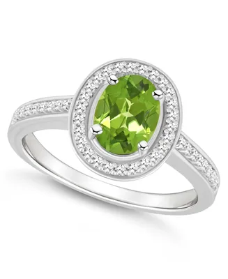 Macy's Peridot (1-1/3 ct. t.w.) and Diamond (1/5 Halo Ring Sterling Silver