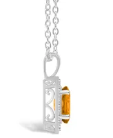 Macy's Citrine (1-1/5 ct. t.w.) and Diamond (1/8 ct. t.w.) Halo Pendant Necklace in Sterling Silver