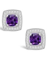 Macy's Amethyst (1 ct. t.w.) and Diamond (1/5 ct. t.w.) Halo Studs in Sterling Silver