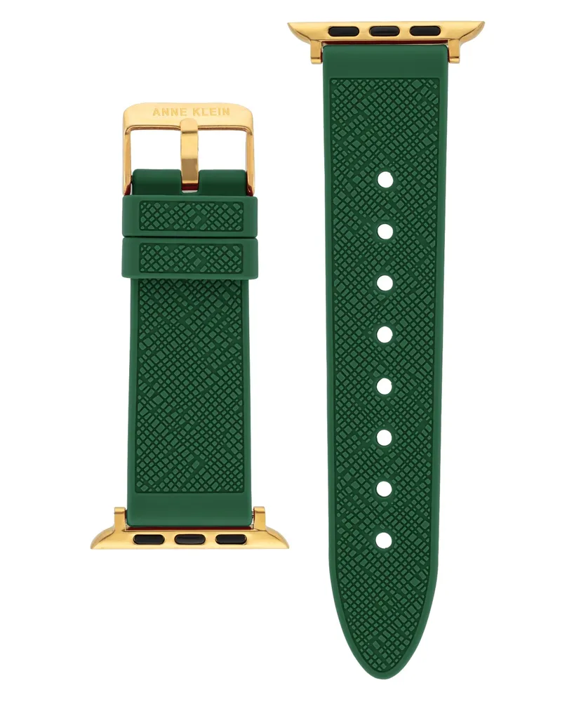 Anne Klein Women's Green Textured Silicone Band Compatible with 42/44/45/Ultra/Ultra 2 Apple Watch - Green, Gold