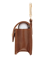 Anne Klein Women's Honey Brown Faux Leather Case with Spring Clip designed for AirPods - Honey Brown, Gold