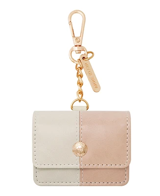 Anne Klein Women's Blush Pink and Beige Faux Leather Case with Spring Clip designed for AirPods Pro