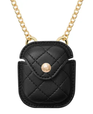 Anne Klein Women's Black Faux Leather Holder with Gold-Tone Alloy Chain - Black