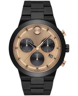 Movado Men's Bold Fusion Swiss Quartz Chronograph Ionic Plated Black Steel Bracelet Watch 44mm