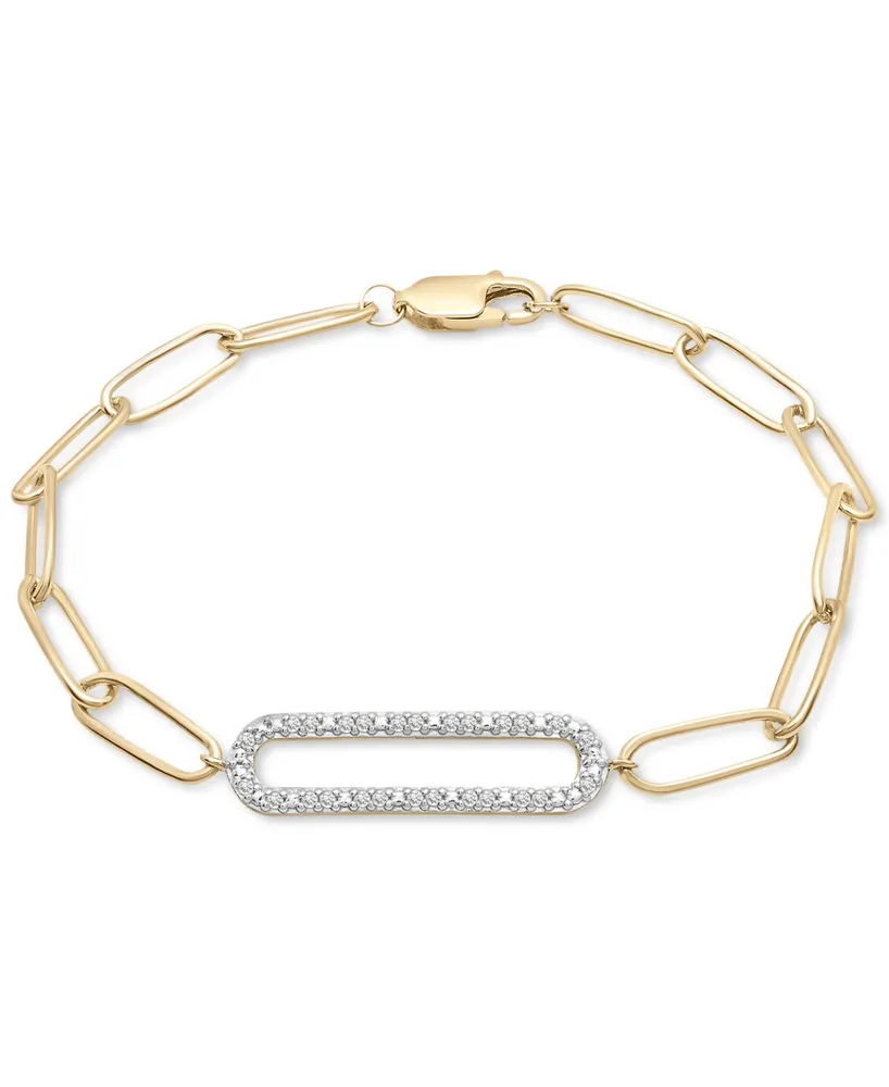 Diamond Elongated Pave Link Paperclip Link Bracelet (1/6 ct. t.w.) in 14k Gold-Plated Sterling Silver, Created for Macy's