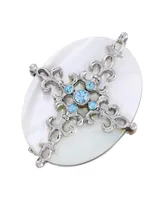 2028 Silver-Tone Aqua and Imitation Pearl Cross Brooch