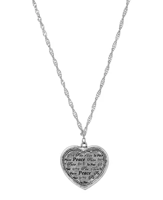 2028 Pewter Multilingual Peace Heart Medallion Necklace