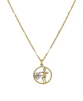 2028 Gold-Tone Suspended Cherub Angel and Clear Crystal Heart Necklace