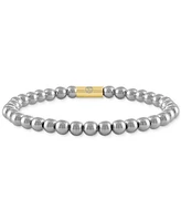 Esquire Men's Jewelry Polished Bead Stretch Bracelet in Sterling Silver & 14k Gold-Plate, Created for Macy's