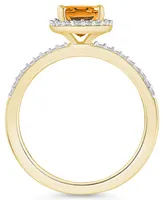 Macy's Citrine (1-1/5 ct. t.w.) and Lab Grown Sapphire (1/5 Halo Ring 10K Yellow Gold