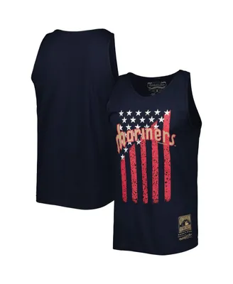 Men's Mitchell & Ness Navy Seattle Mariners Cooperstown Collection Stars and Stripes Tank Top