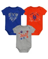 Infant Boys and Girls Royal, Orange, Gray New York Mets Batter Up 3-Pack Bodysuit Set