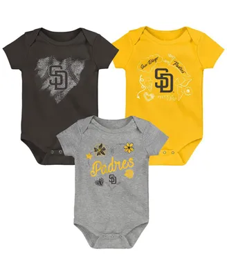 Infant Boys and Girls Brown, Gold, Gray San Diego Padres Batter Up 3-Pack Bodysuit Set