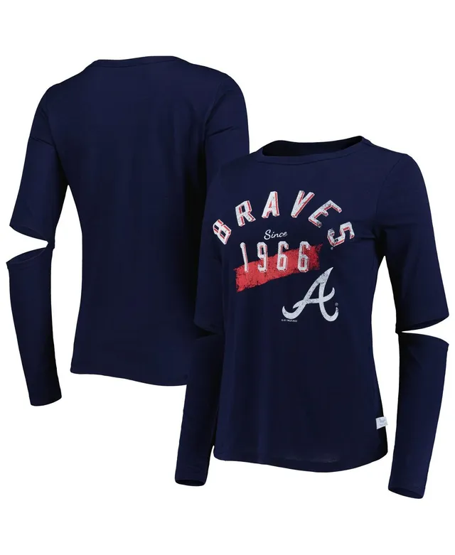 Atlanta Braves Touch Women's Halftime Back Wrap Top V-Neck T-Shirt - Navy