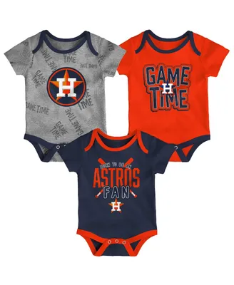 Newborn and Infant Boys and Girls Houston Astros Navy, Orange, Heathered Gray Game Time Three-Piece Bodysuit Set