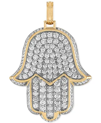 Esquire Men's Jewelry Cubic Zirconia Pave Hamsa Hand Pendant in Sterling Silver & 14k Gold-Plate, Created for Macy's
