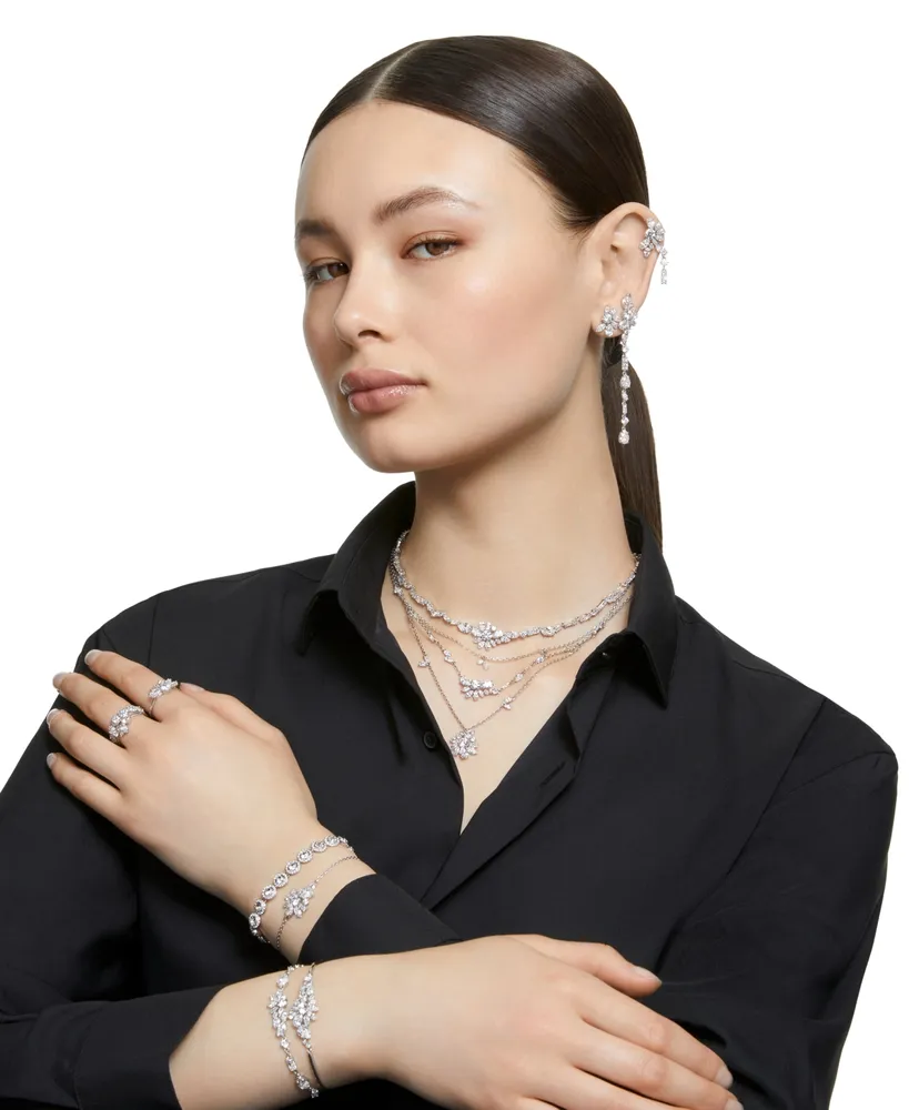 Swarovski Silver-Tone Crystal Flower Collar Necklace, 14-1/8" + 1" extender