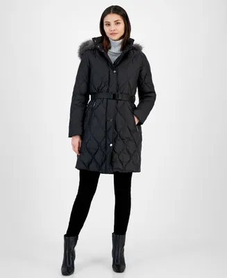 Michael Kors Women's Belted Faux-Fur-Trimmed Hooded Puffer Coat
