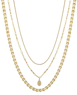 Unwritten 14K Gold Flash Plated Brass Virgin Mary Pendant on a Link Bar Chain, 3-Piece Necklace Set
