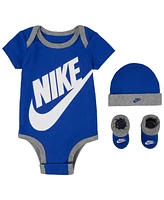 Nike Baby Boys or Girls Futura Logo Bodysuit, Beanie, and Booties, 3 Piece Gift Box Set