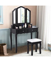 Costway Makeup Table Stool Set Tri Folding Mirror Vanity