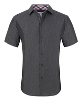 Suslo Couture Men's Slim Fit Linen Look Short Sleeve Button Down Shirt