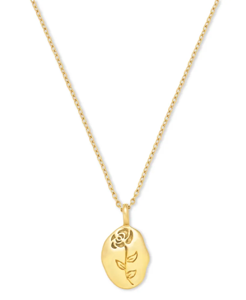 Lola Ade 18k Gold-Plated Stainless Steel Flower-Etched Pendant Necklace, 20" + 2-1/2" extender