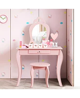 Costway Kids Vanity Set Princess Makeup Dressing Play Table