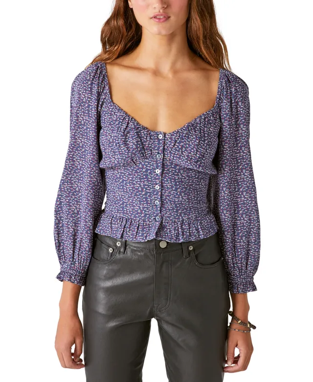 Lucky Brand Women's Floral-Print Smocked Button-Front Top