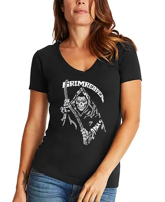 La Pop Art Women's Grim Reaper Word V-neck T-shirt