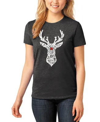 La Pop Art Women's Premium Blend Santa's Reindeer Word T-shirt