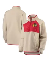 Women's G-iii 4Her by Carl Banks Oatmeal and Red Chicago Blackhawks Wishbone Half-Zip Jacket