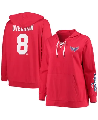 Women's Alexander Ovechkin Red Washington Capitals Plus Size Lace-Up V-Neck Pullover Hoodie