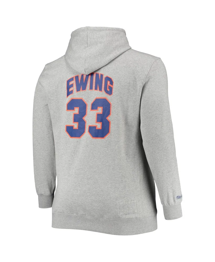 Men's Mitchell & Ness Patrick Ewing Heathered Gray New York Knicks Big and Tall Name Number Pullover Hoodie