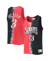 Men's Mitchell & Ness Allen Iverson Red and Black Philadelphia 76ers Hardwood Classics Tie-Dye Name Number Tank Top