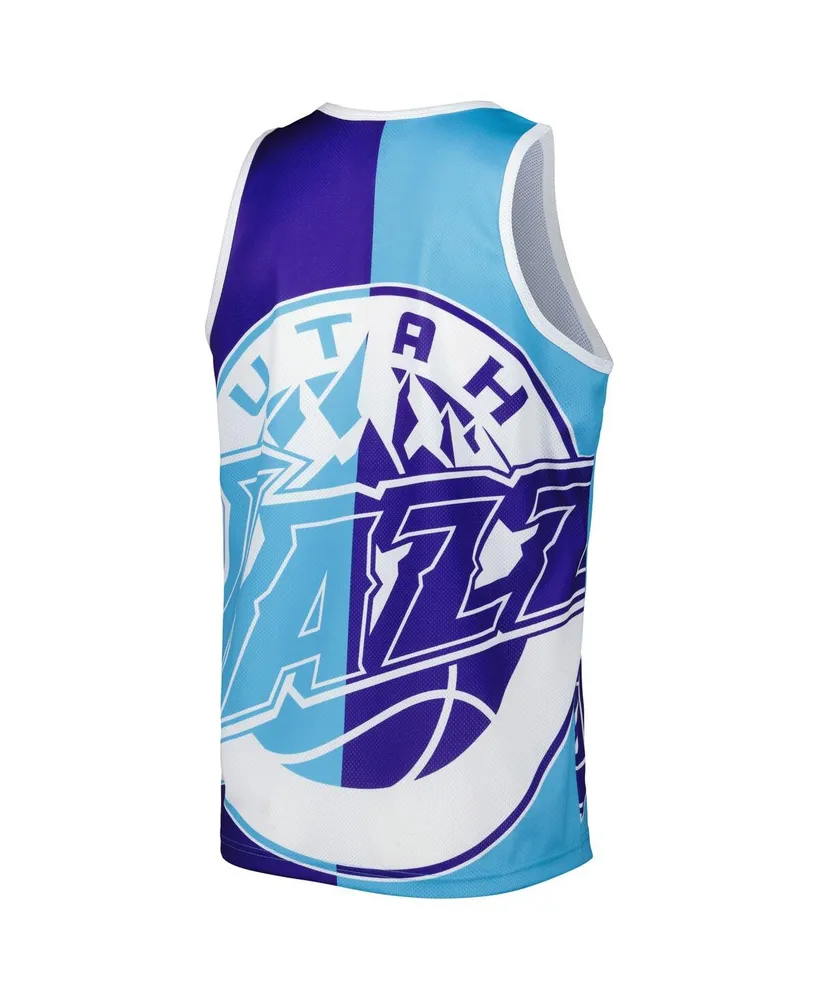 Men's Mitchell & Ness Karl Malone Purple and Turquoise Utah Jazz Sublimated Player Tank Top