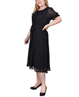 Ny Collection Plus Short Sleeve Belted Swiss Dot Dress