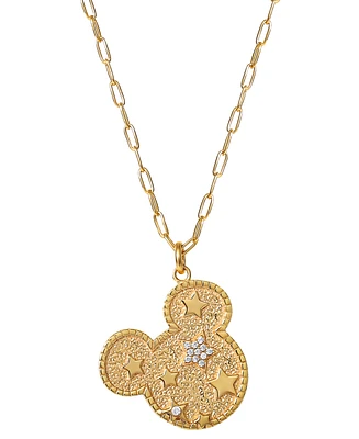 Disney Cubic Zirconia Mickey Mouse Star 18" Pendant Necklace in 18k Gold-Plated Sterling Silver