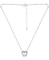 Giani Bernini Freshwater Pearl (5mm) & Cubic Zirconia Open Heart Pendant Necklace, 16" + 2" extender, Created for Macy's
