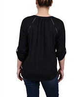 Ny Collection Women's Raglan Sleeve Split Neck Blouse Top