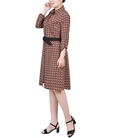 Ny Collection Women's 3/4 Roll Tab Sleeve Shirt Dress